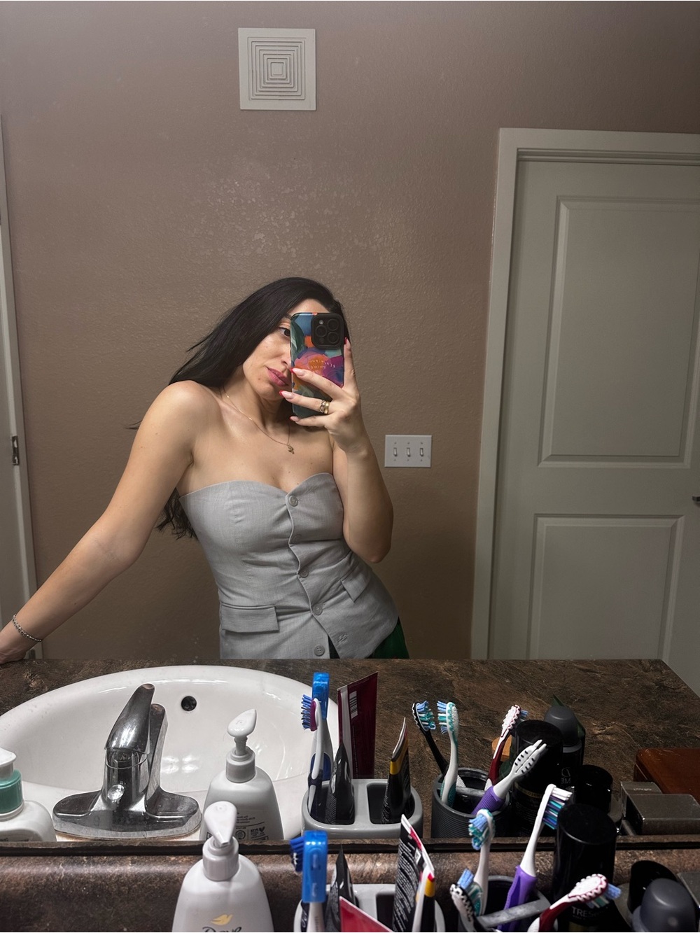 Zara Grey Strapless Button-Front Bustier